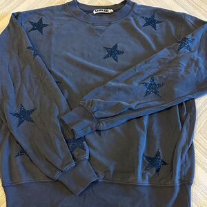 Chrldr Women’s Faded Navy Sweatshirt with Blue Glitter Stars - Size XS
